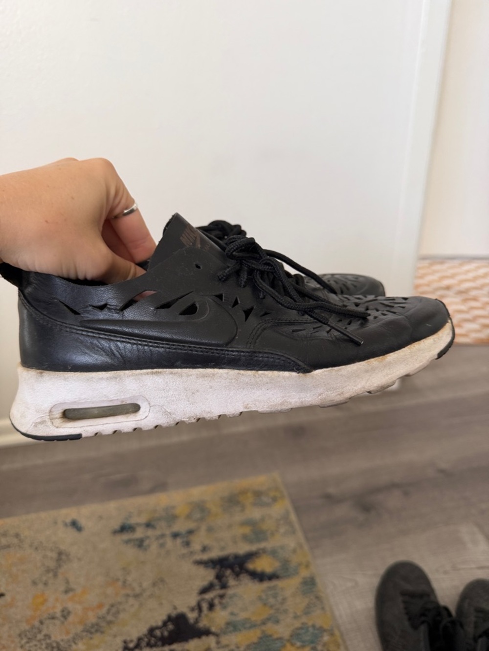 Nike air max Thea Black Laser-Cut Leather Low-Top Sneakers with White Midsoles